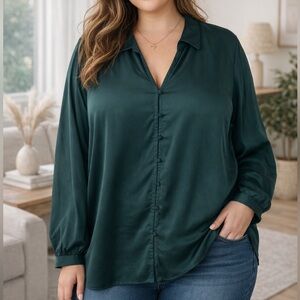 J. Jill Women’s Evergreen Long Sleeve Button Front Tunic Top NWT Size 3XL